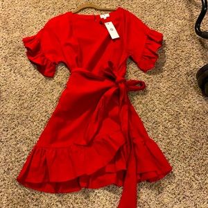 NWT, red linen blend dress, belted, size M